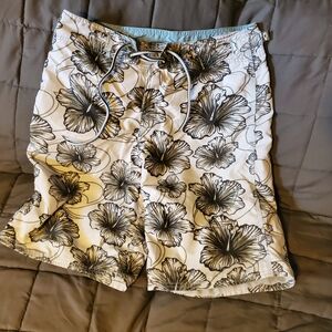 Realme Black and White Floral Swim Trunks